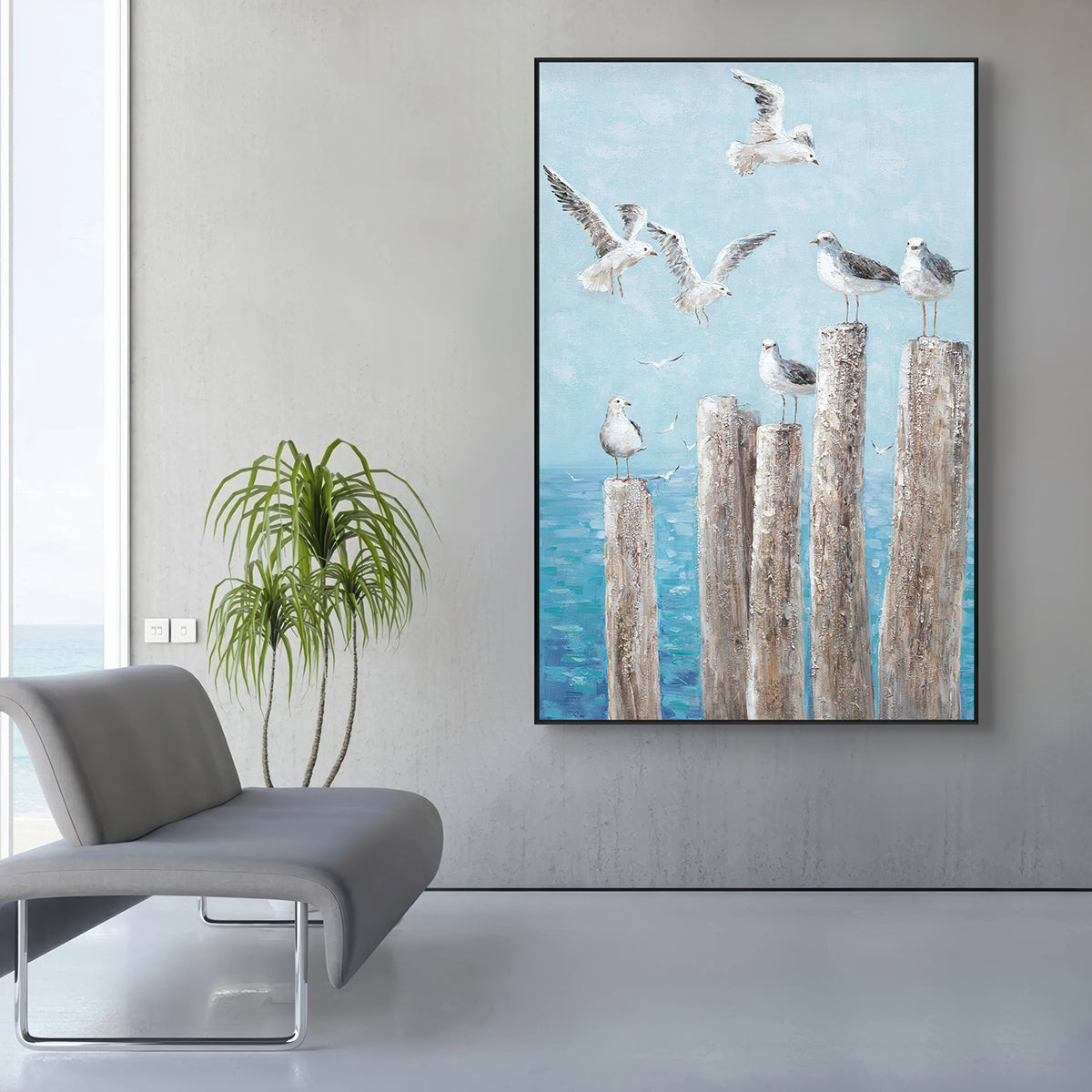 Seagull Haven Coastal Seascape Painting #I3633