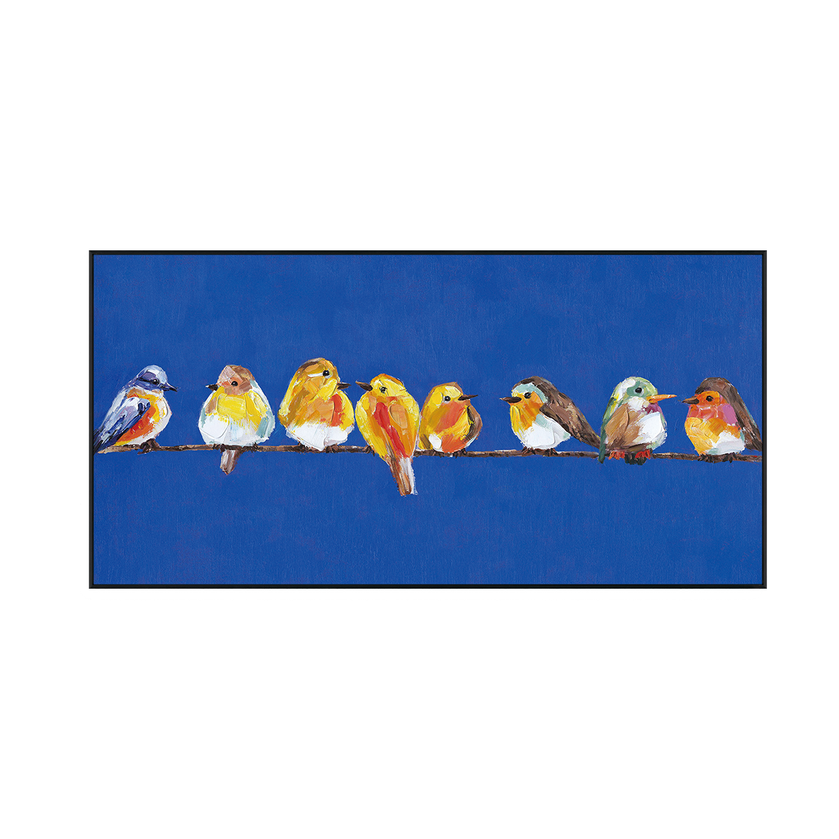 Colorful Chorus Birds on Blue Painting #I3635