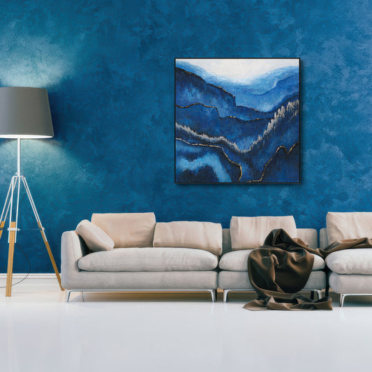 Azure Peaks Blue Abstract Mountain Painting #I4286