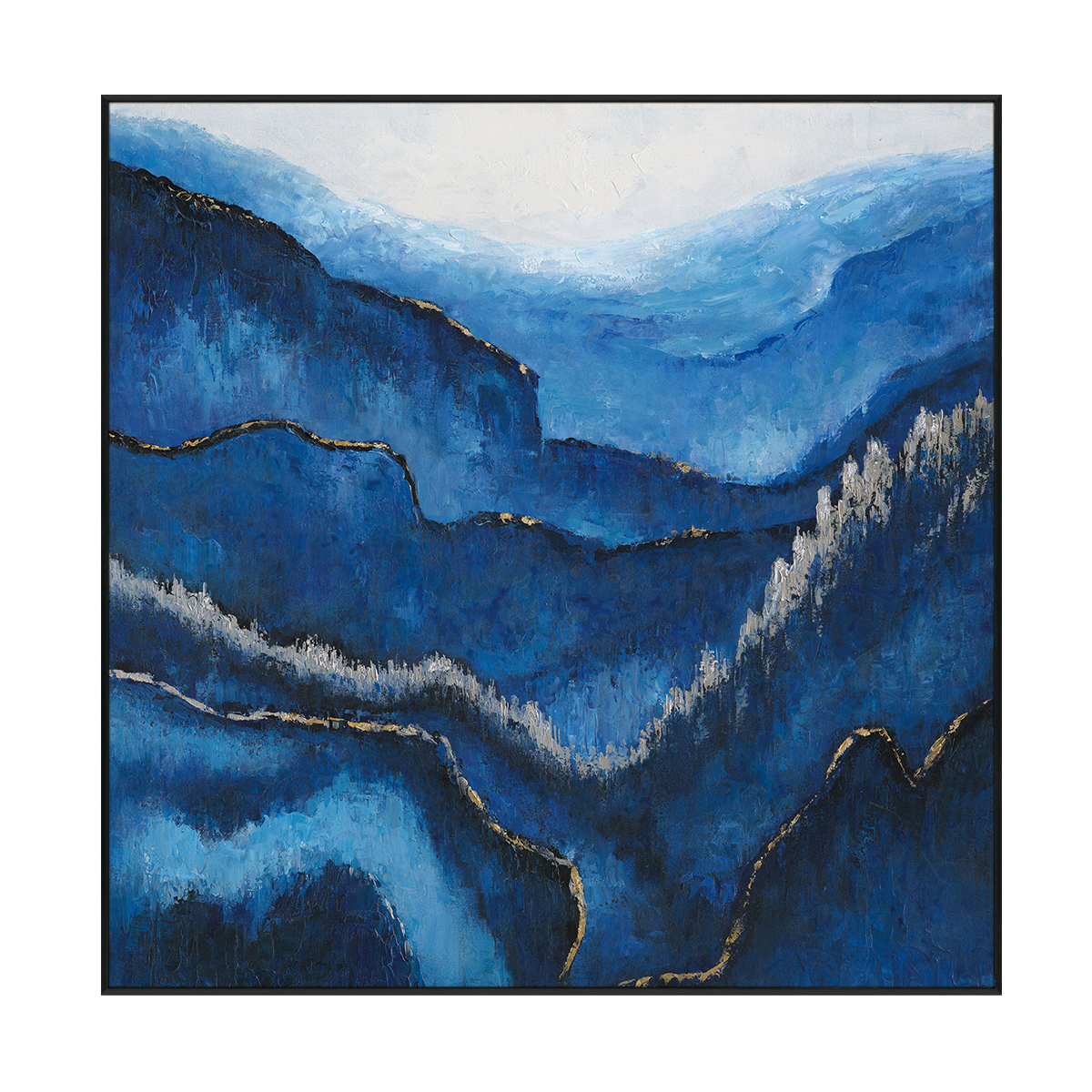Azure Peaks Blue Abstract Mountain Painting #I4286