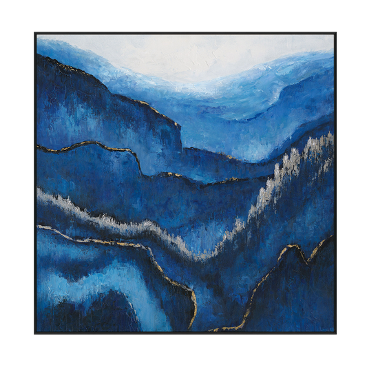 Azure Peaks Blue Abstract Mountain Painting #I4286