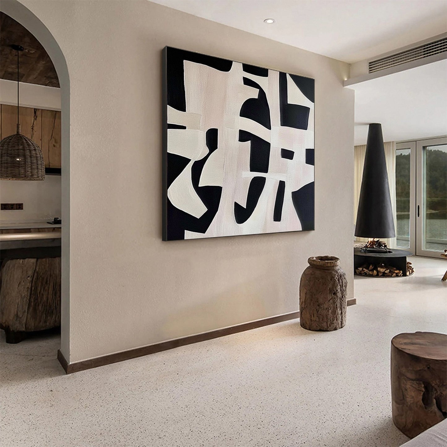 Silent Intersections Black Abstract Painting