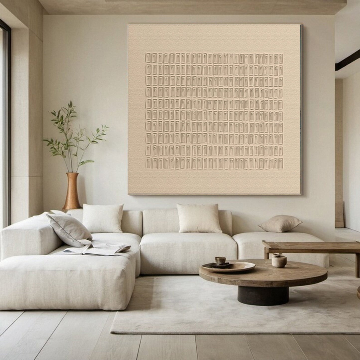 Whisper Grid Neutral Textured Painting
