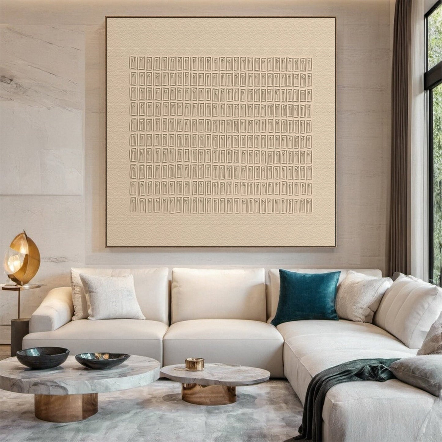 Whisper Grid Neutral Textured Painting