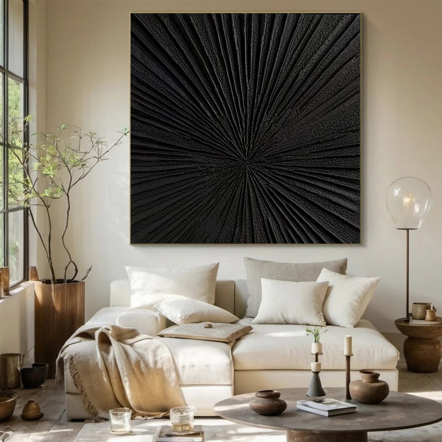 Midnight Radiance Black Textured Painting