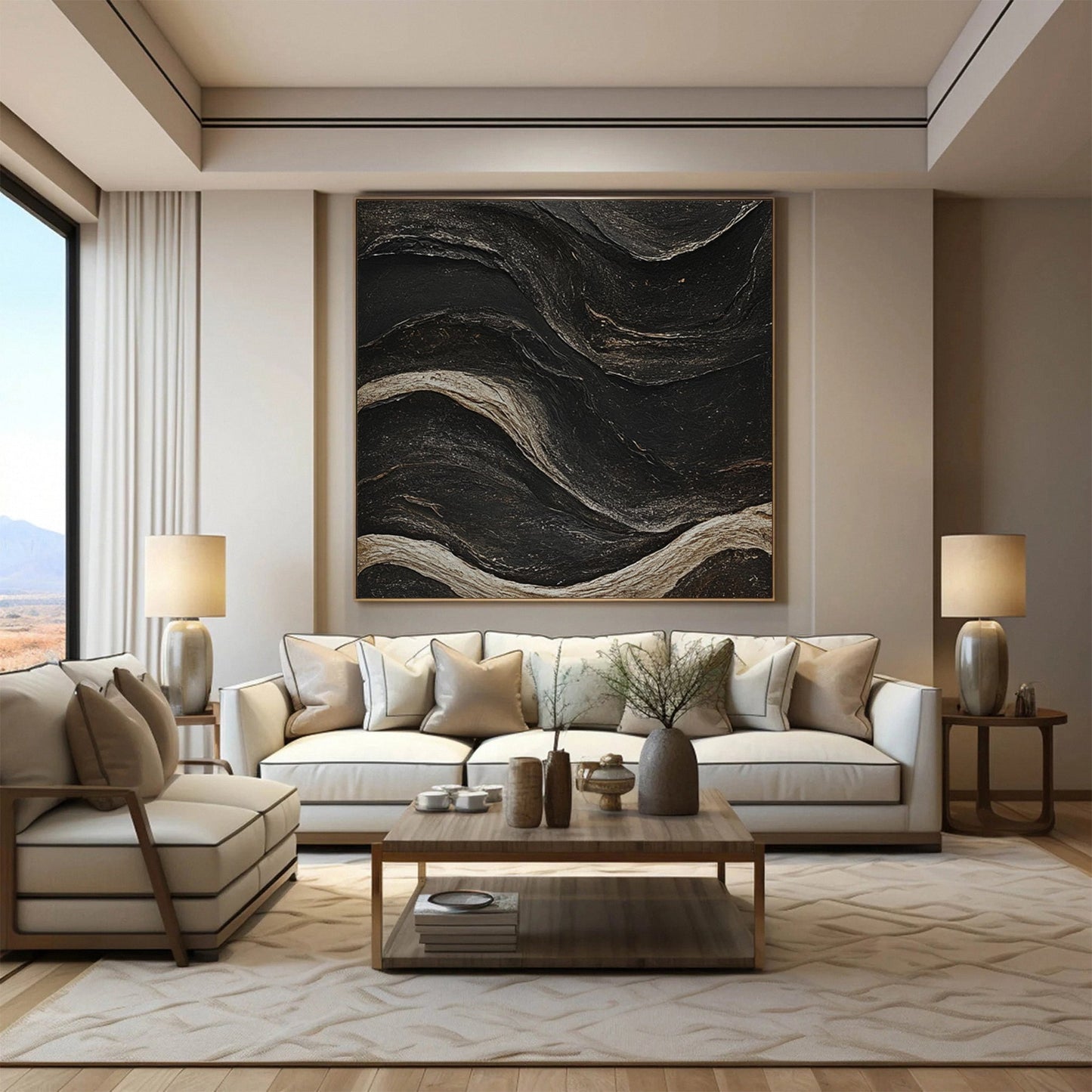 Ebon Tide Textured Abstract Painting