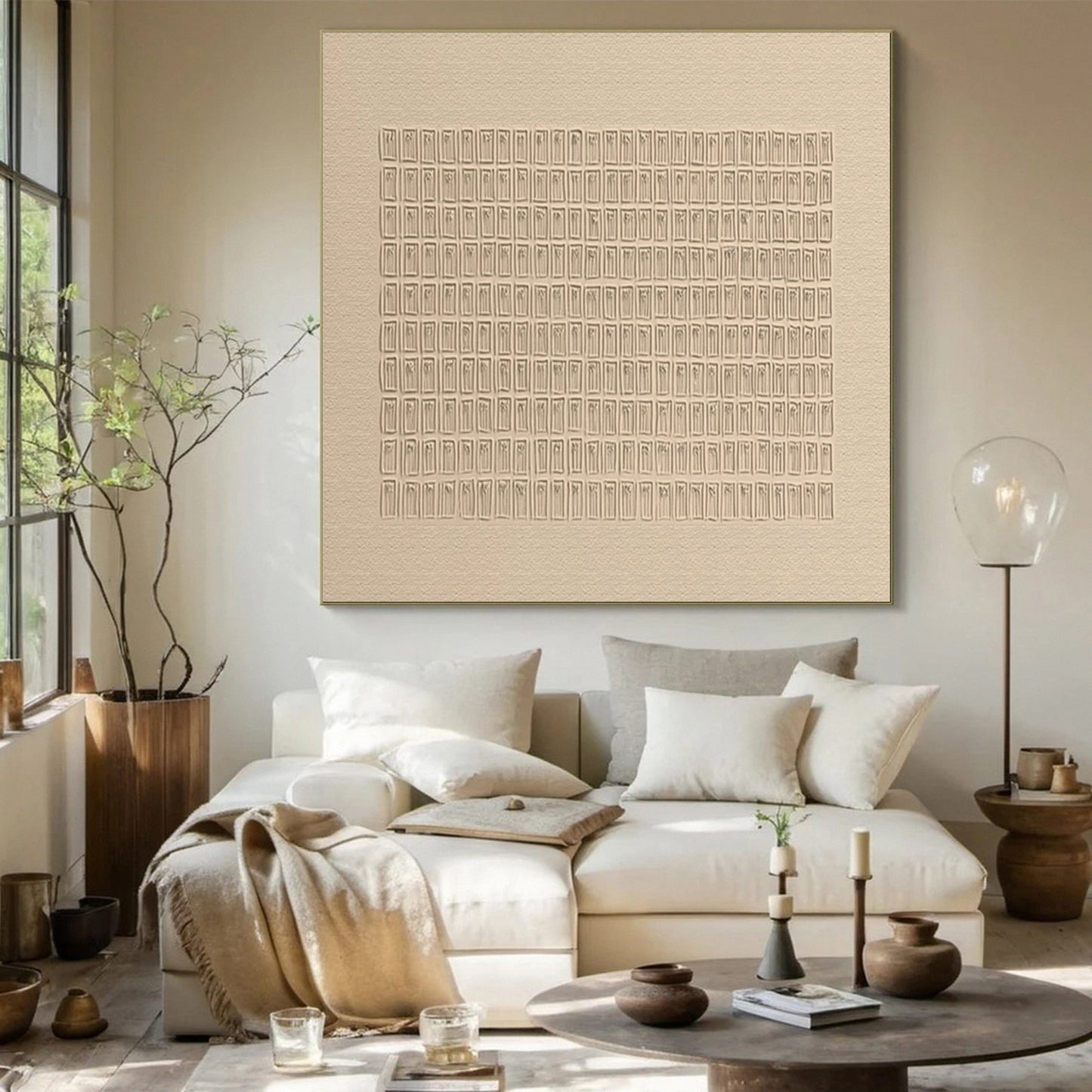Whisper Grid Neutral Textured Painting
