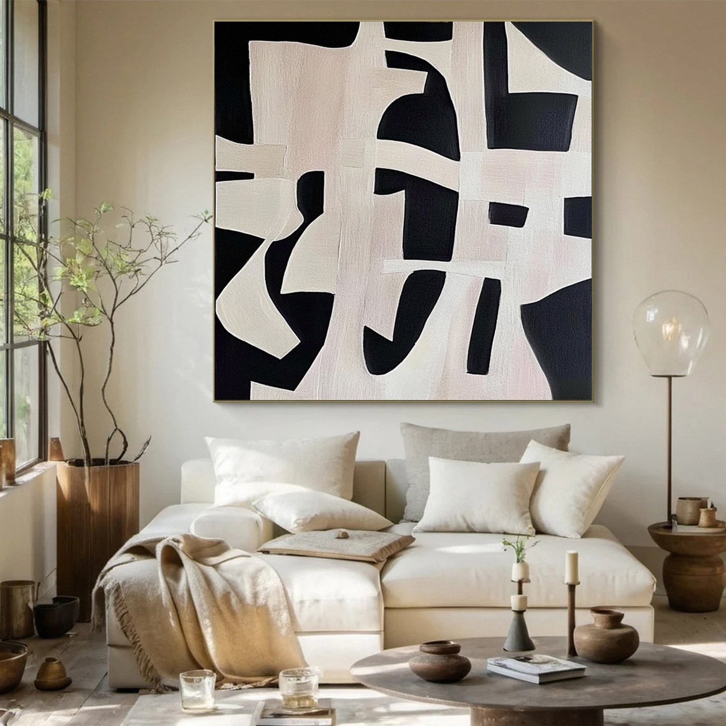Silent Intersections Black Abstract Painting