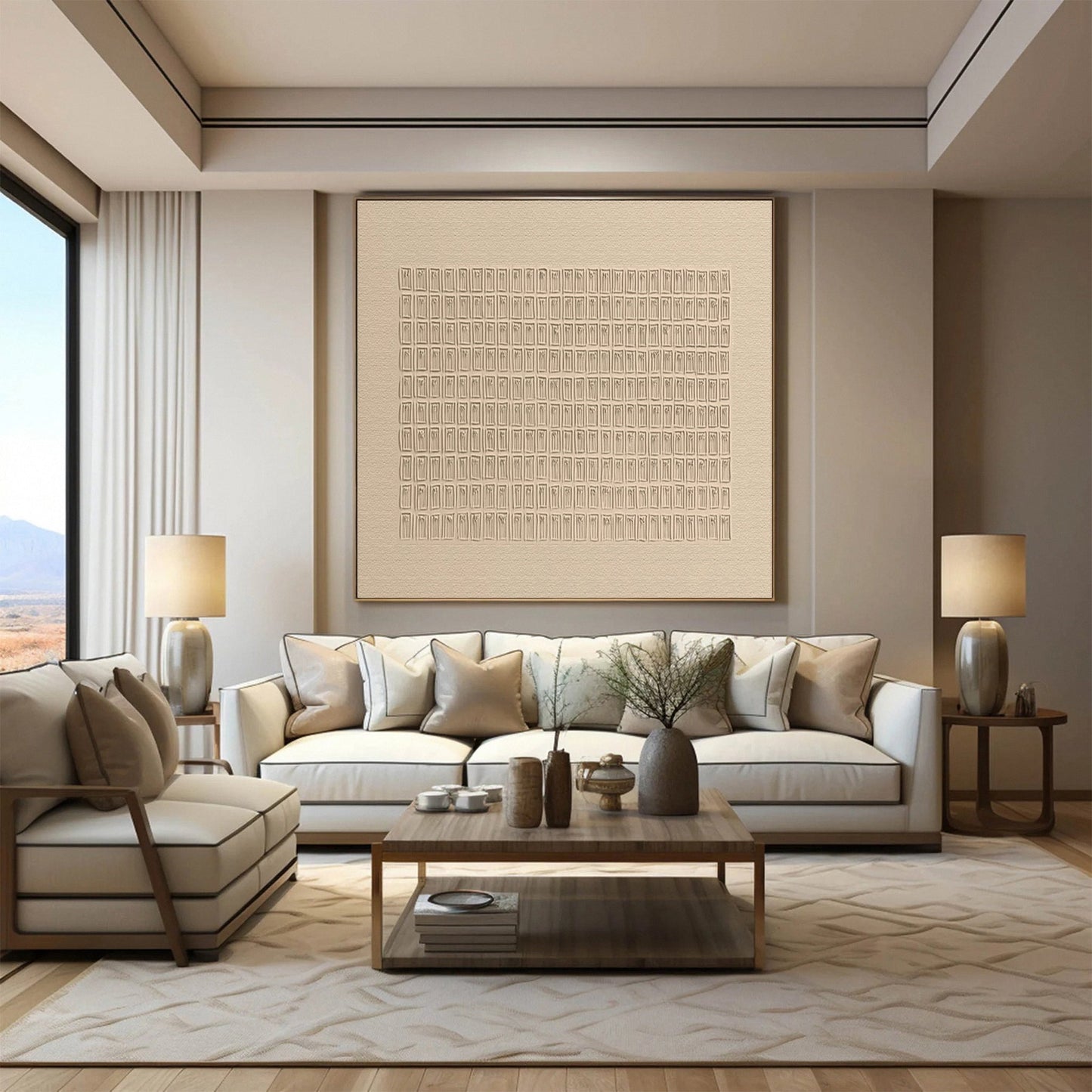 Whisper Grid Neutral Textured Painting