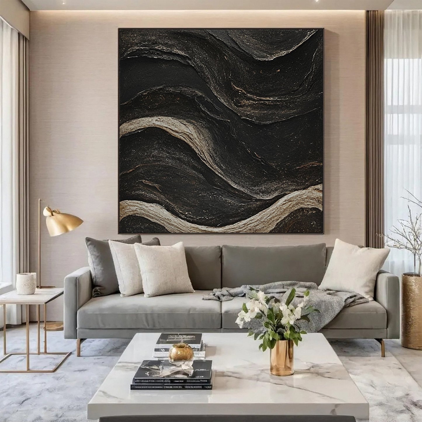 Ebon Tide Textured Abstract Painting