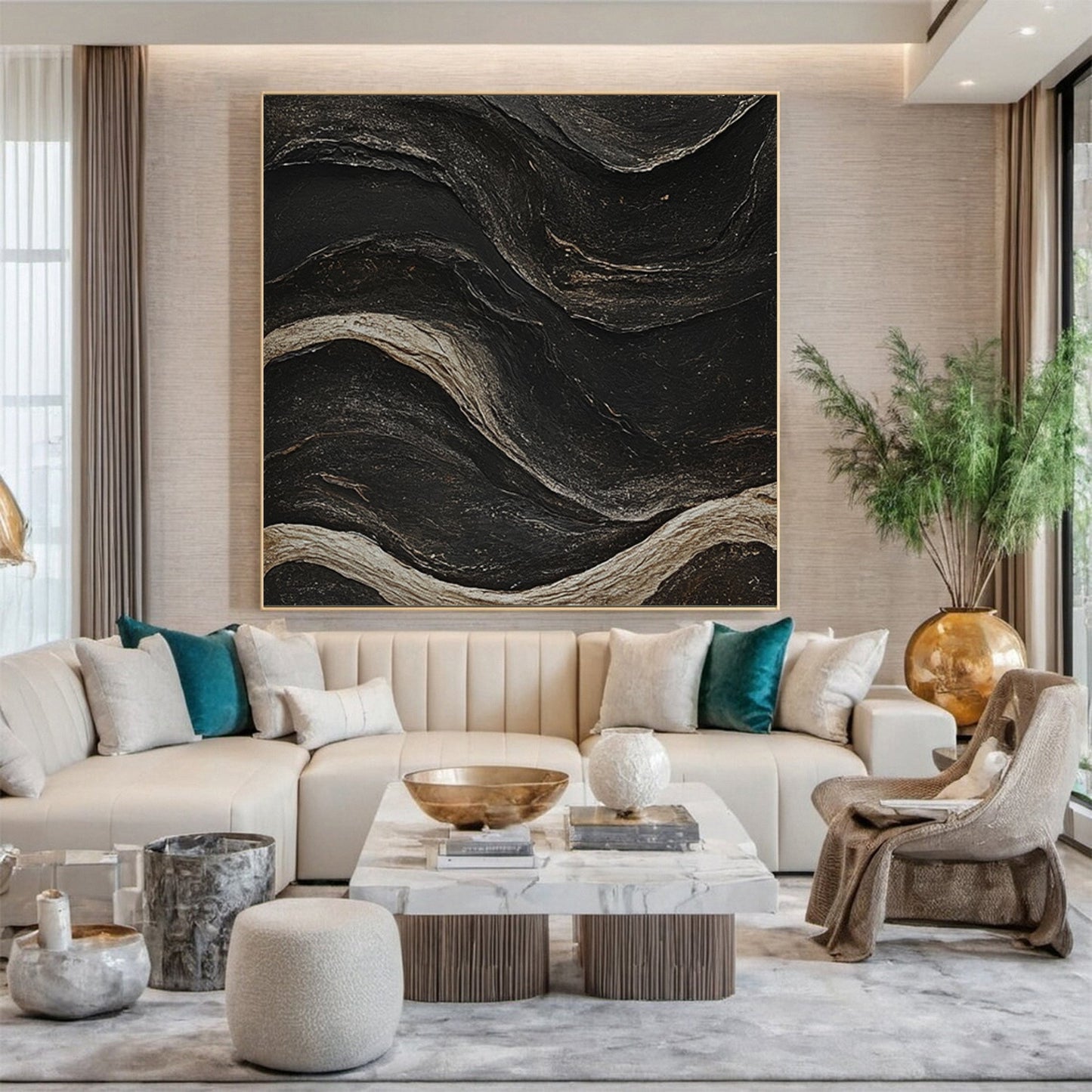 Ebon Tide Textured Abstract Painting