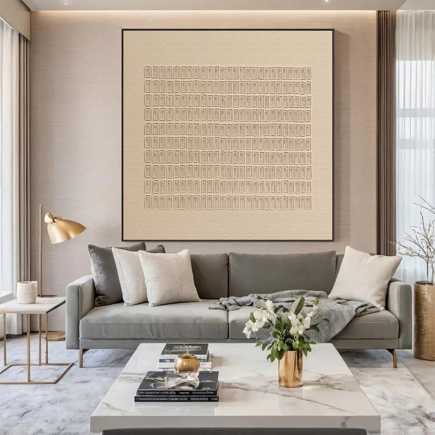 Whisper Grid Neutral Textured Painting