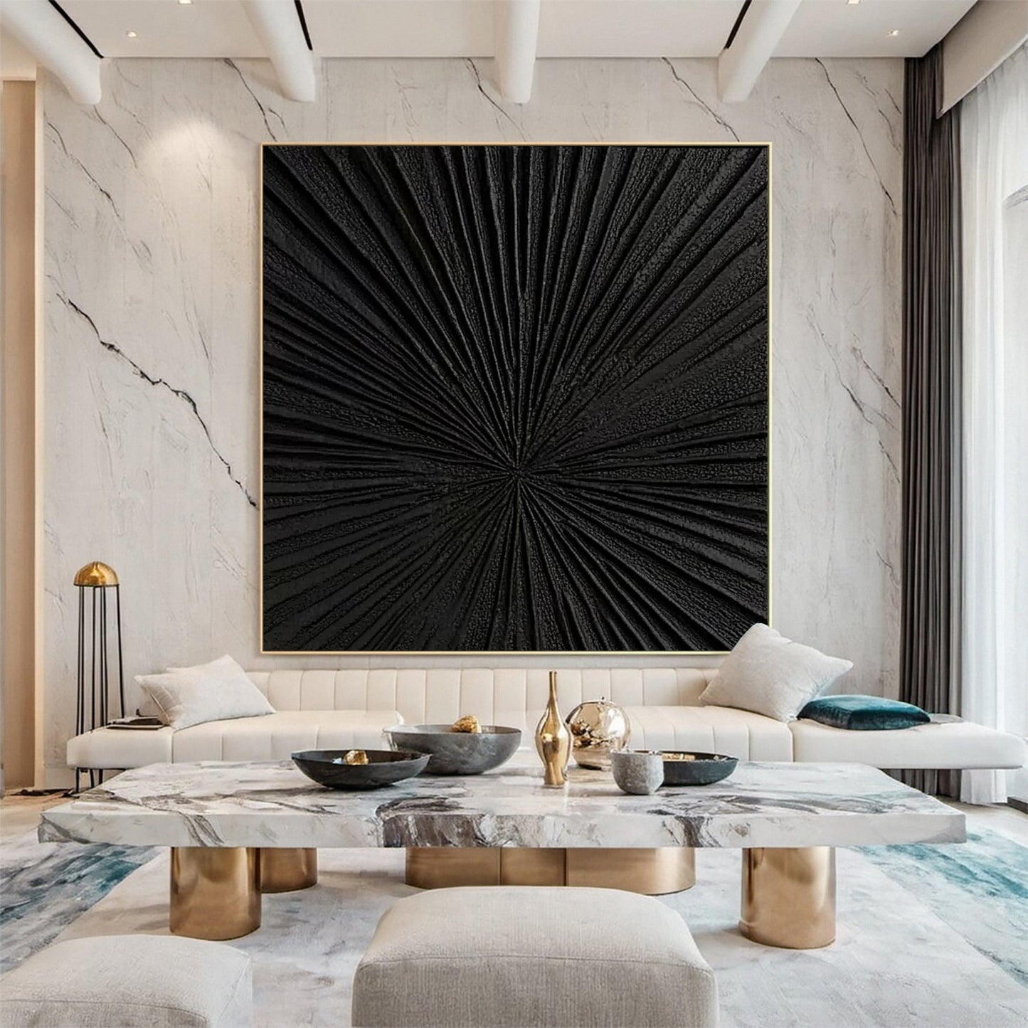 Midnight Radiance Black Textured Painting