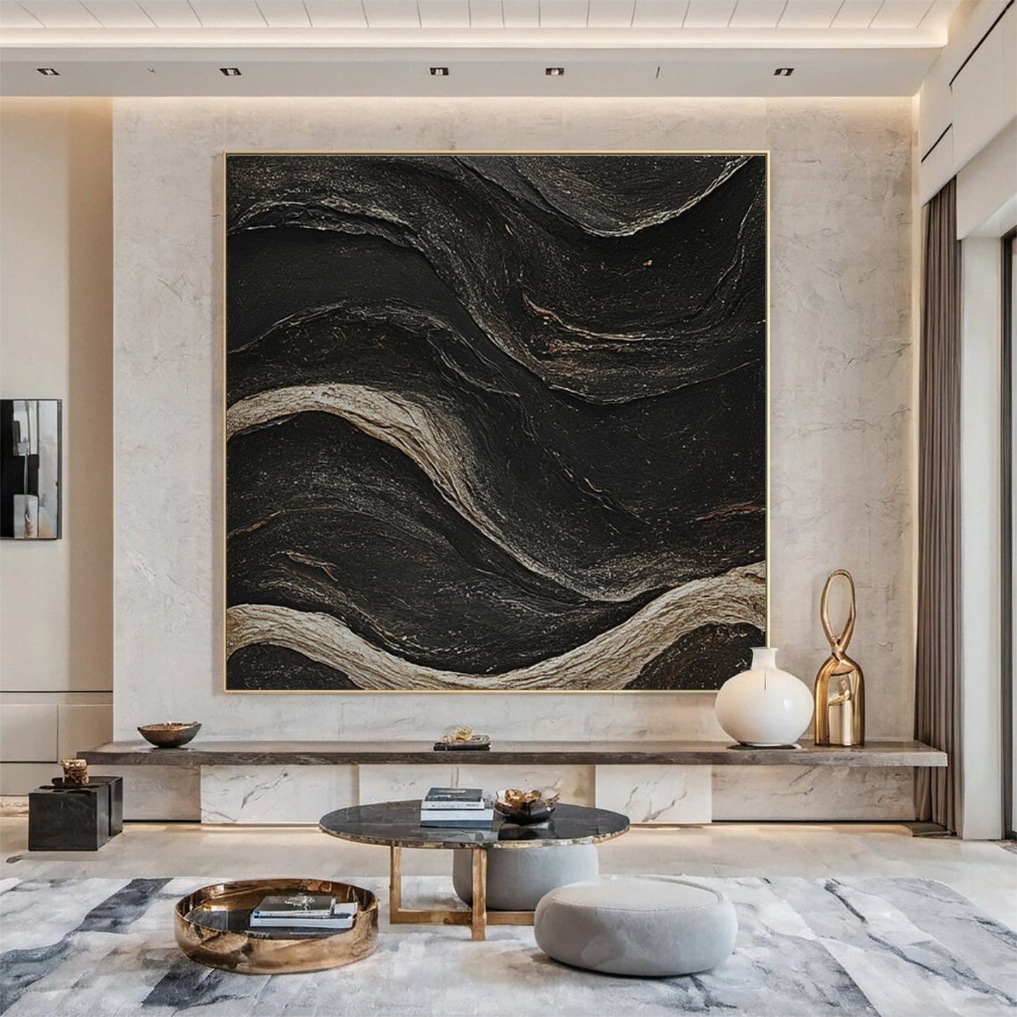 Ebon Tide Textured Abstract Painting