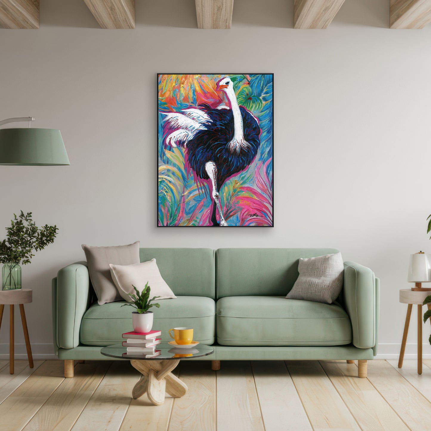 Vibrant Ostrich Abstract Painting #J0239
