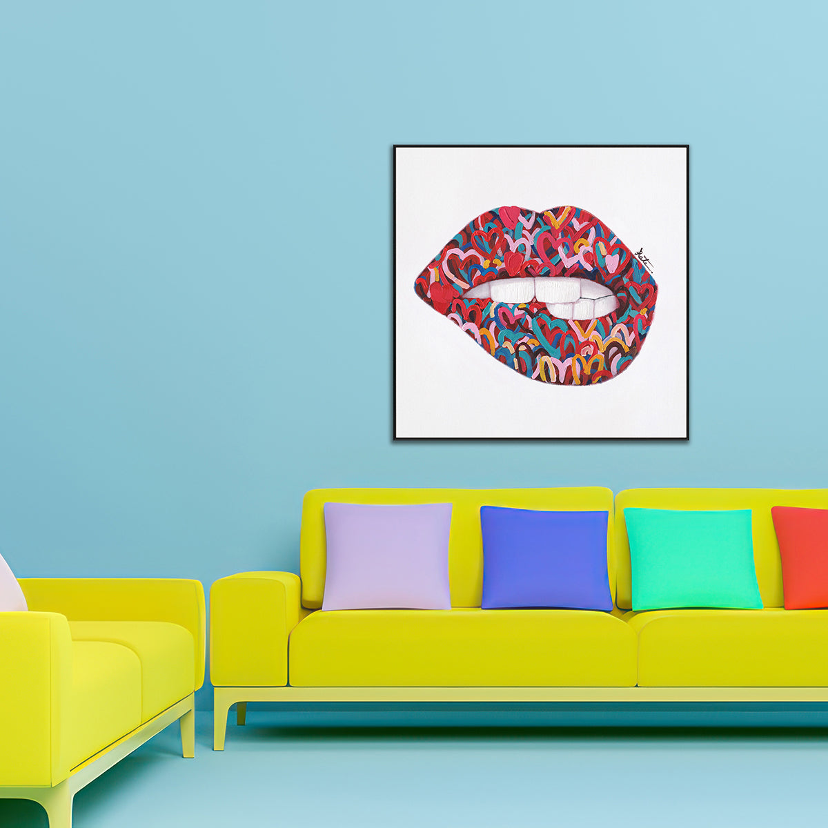 Colorful Heart Lips Painting #J2043