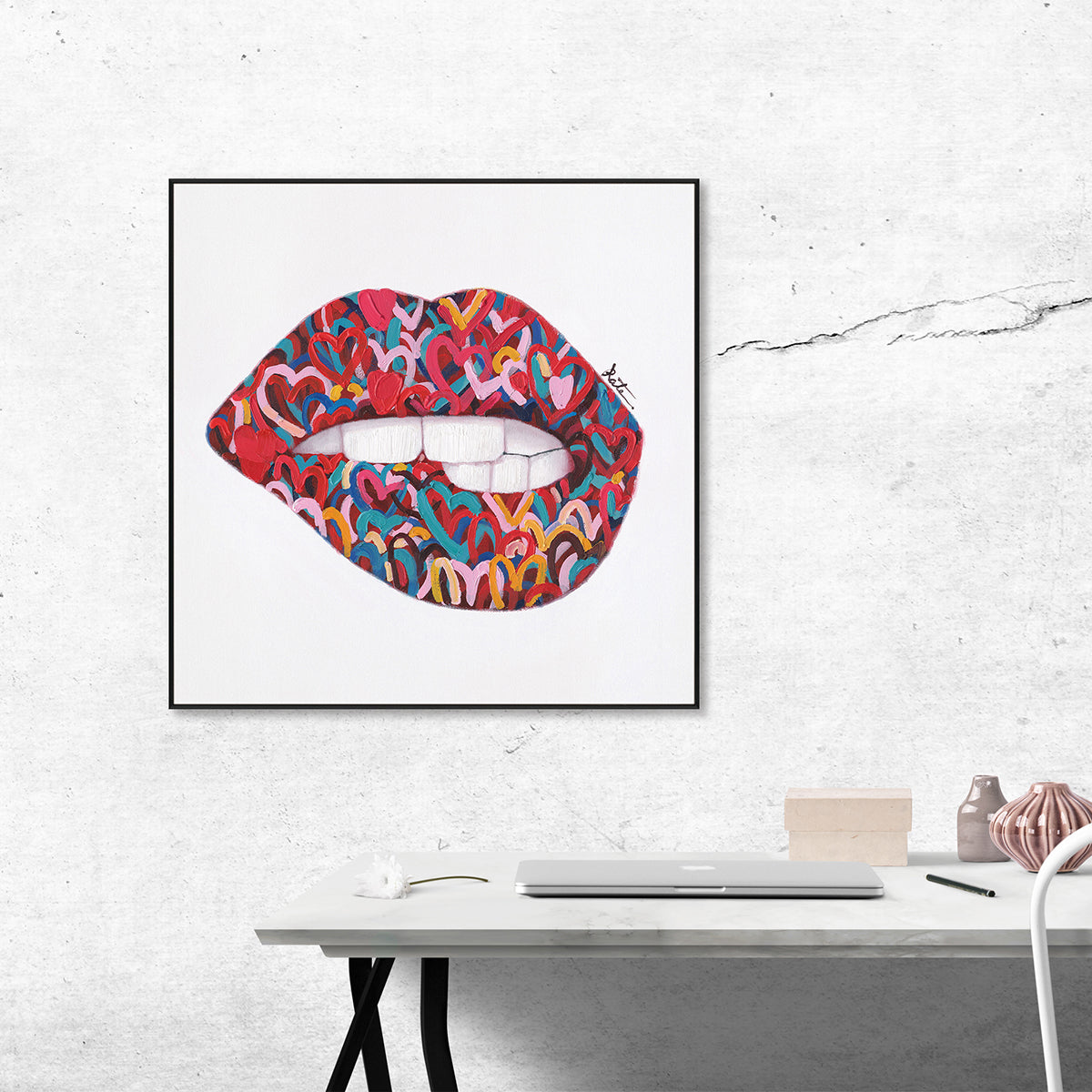 Colorful Heart Lips Painting #J2043