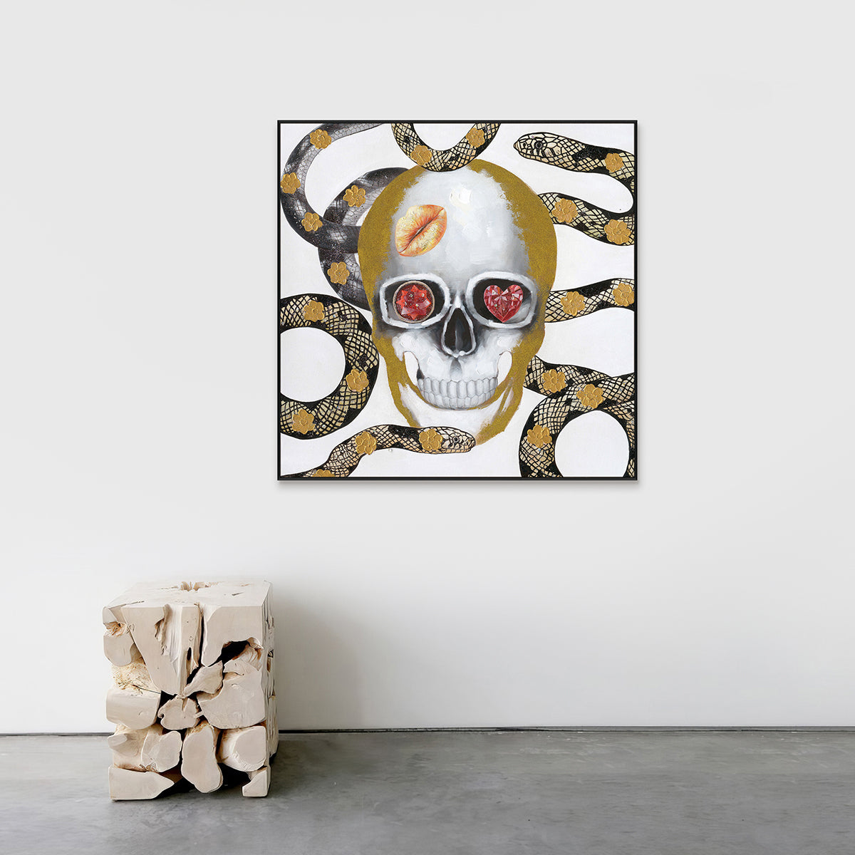 Golden Skull Snake Art Painting #J2565