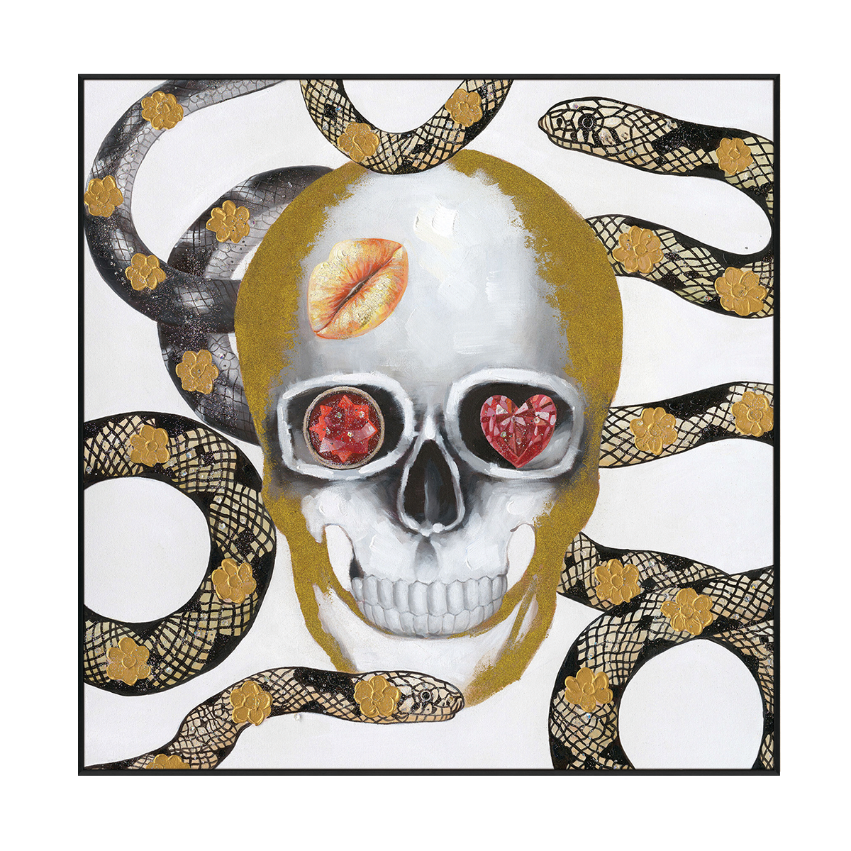 Golden Skull Snake Art Painting #J2565