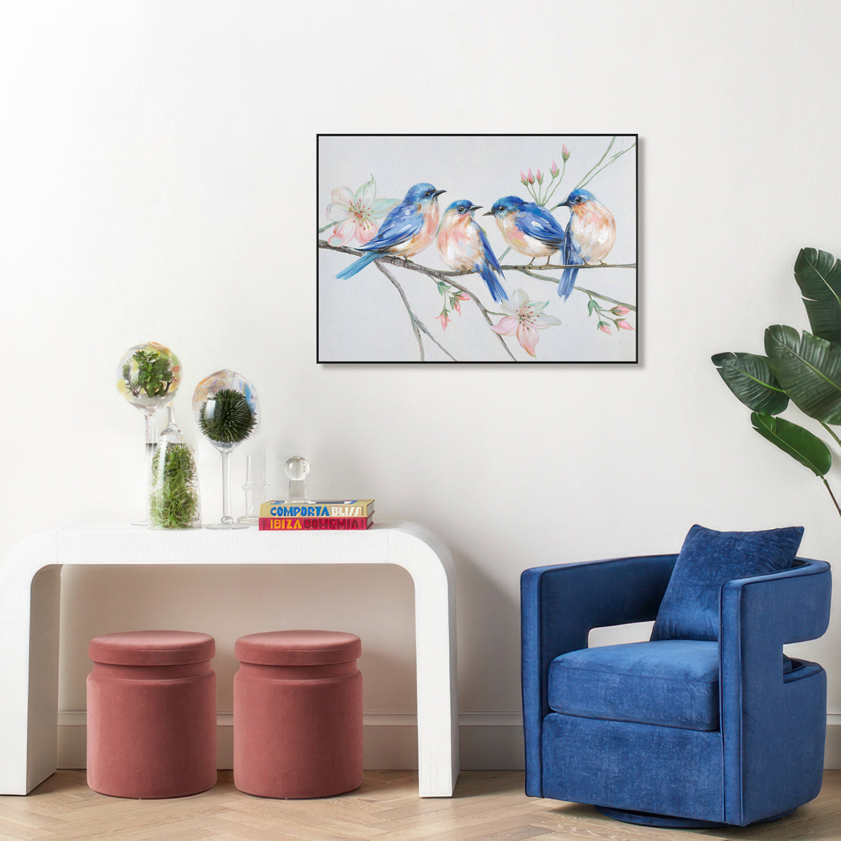 Blossom Quartet Bluebirds on Spring Branch Painting #J2627