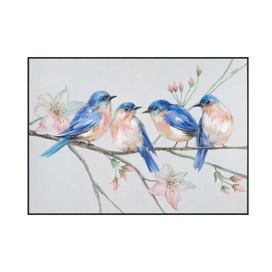 Blossom Quartet Bluebirds on Spring Branch Painting #J2627
