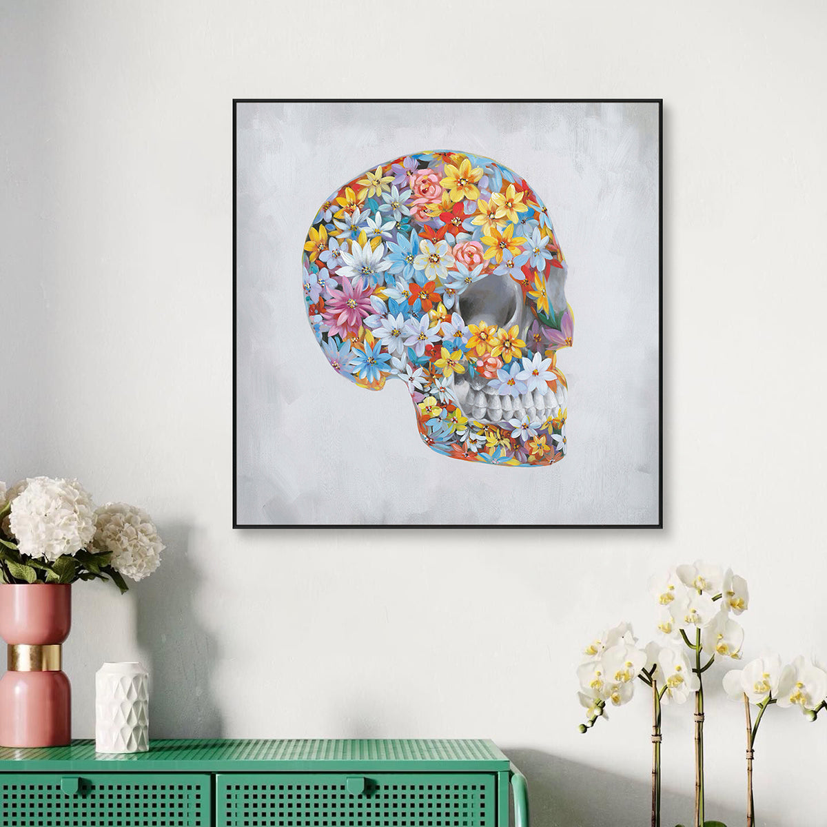 Colorful Floral Skull Painting #J2636