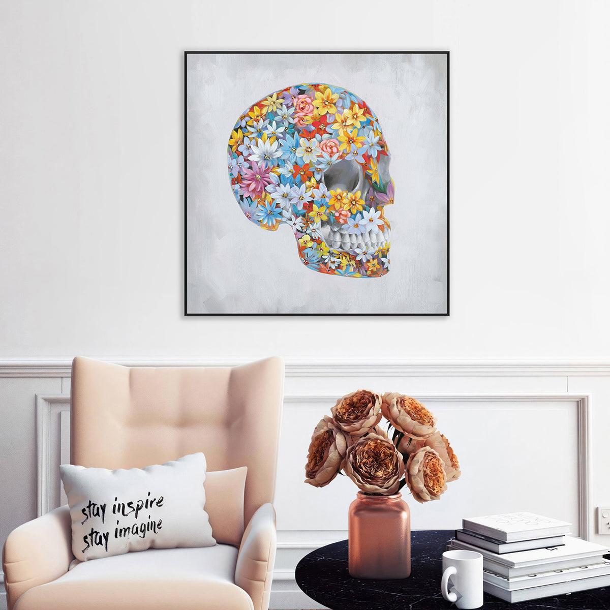 Colorful Floral Skull Painting #J2636