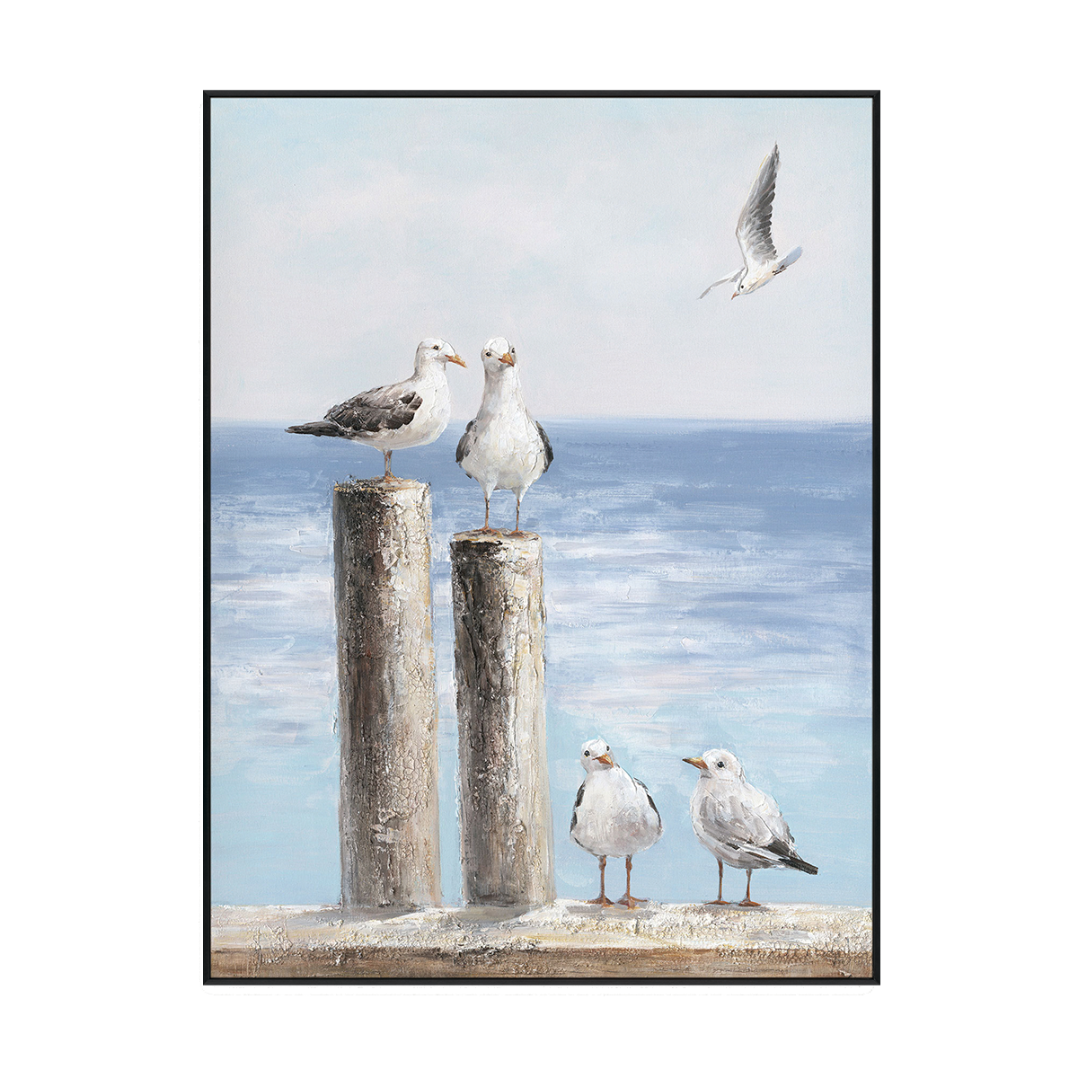 Seaside Gulls Coastal Painting #J3536