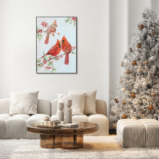 Winter Companions Red Cardinal Birds Painting #J3548