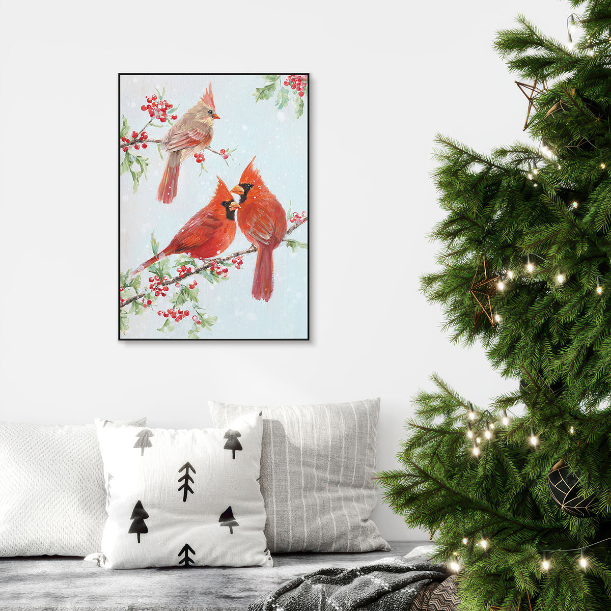 Winter Companions Red Cardinal Birds Painting #J3548