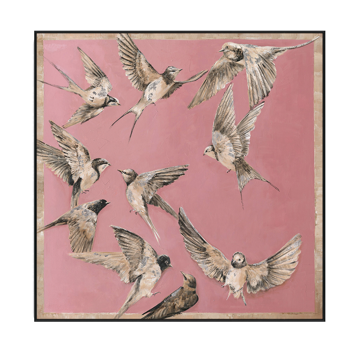 Swallows in Flight Pink Painting #J3555