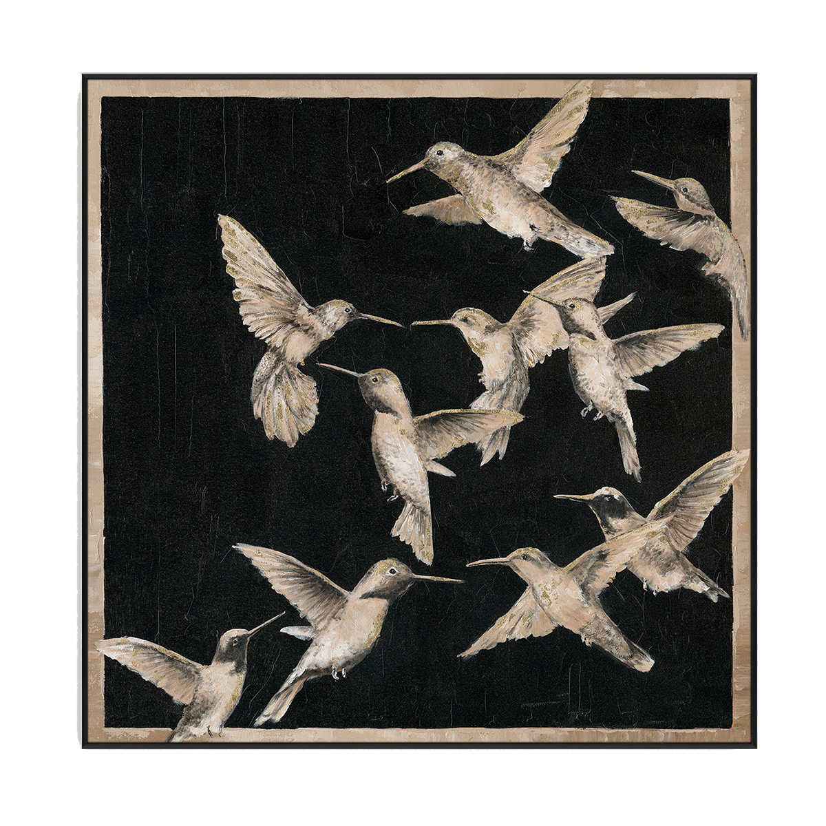 Hummingbirds in Midnight Flight Painting #J3556