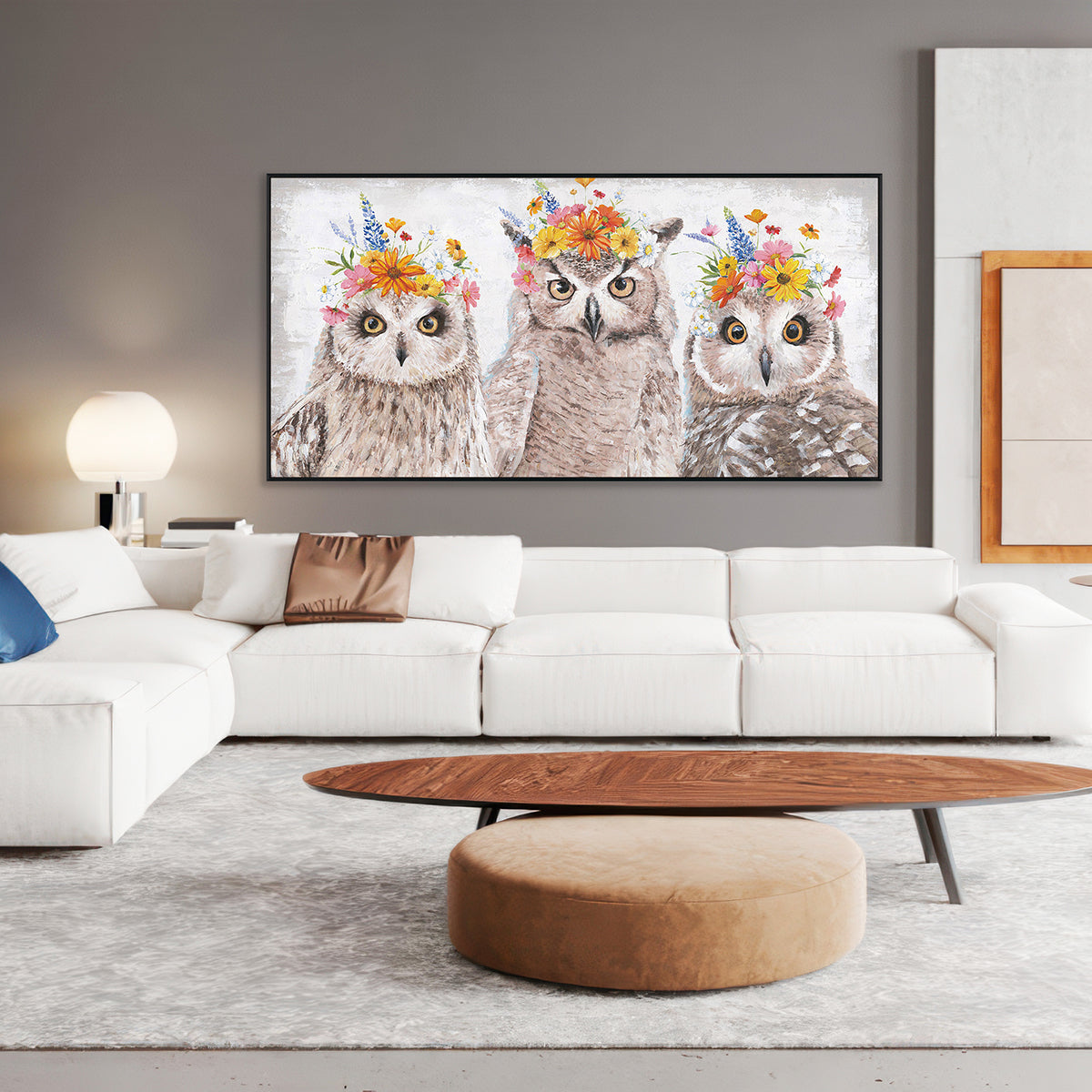 Floral Crown Owls Painting #J3583