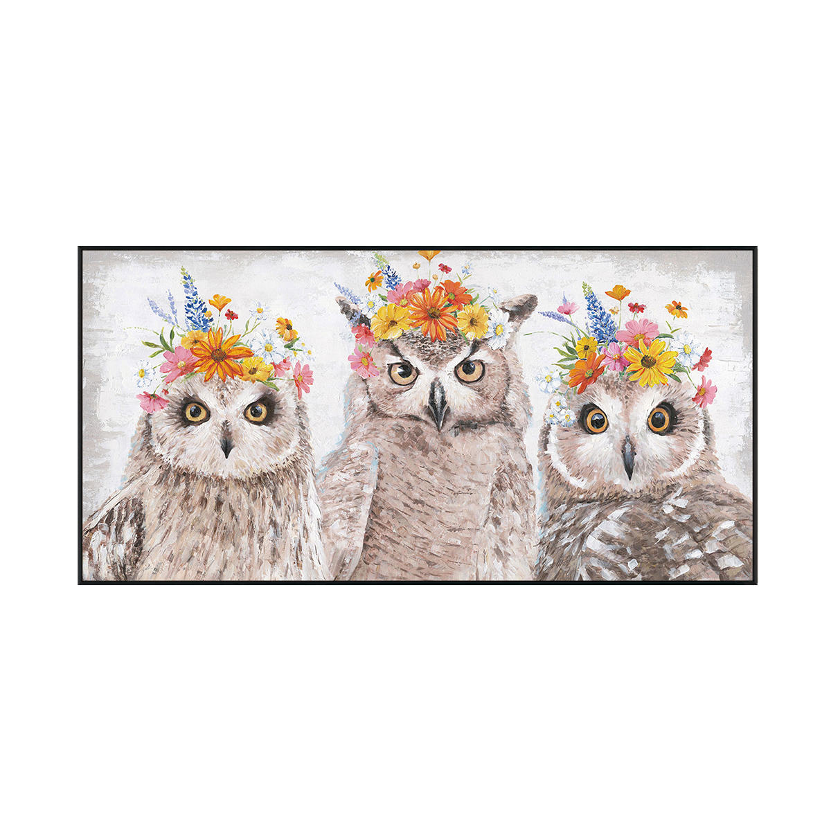 Floral Crown Owls Painting #J3583
