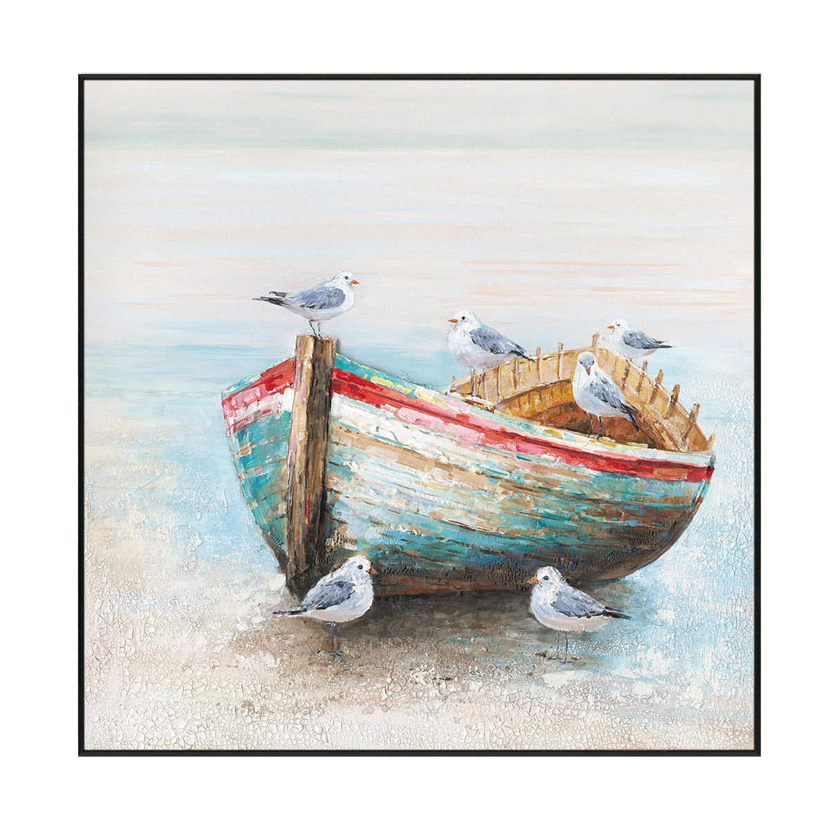 Seagulls on Old Boat Painting #J3609