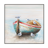 Seagulls on Old Boat Painting #J3609