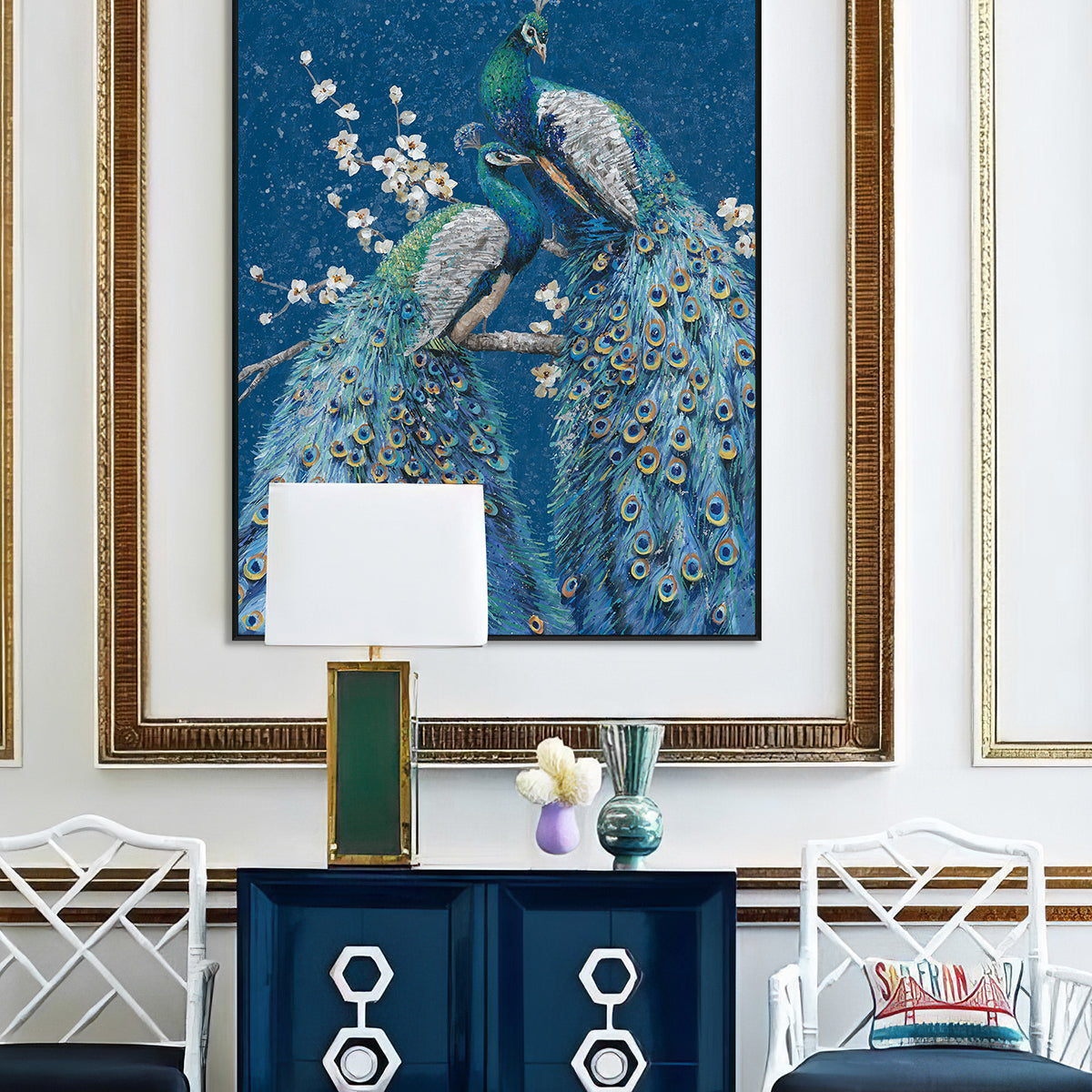 Moonlit Blue Peacocks Painting #J3612