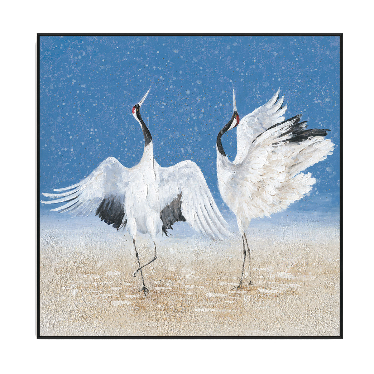 Dancing Cranes Blue Abstract Painting #J3616