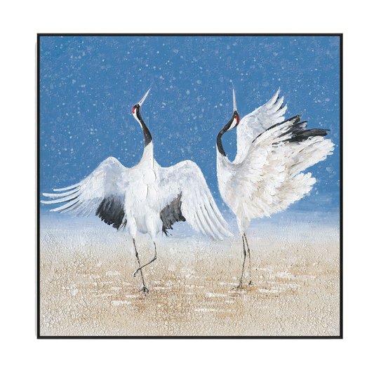 Dancing Cranes Blue Abstract Painting #J3616