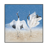 Dancing Cranes Blue Abstract Painting #J3616