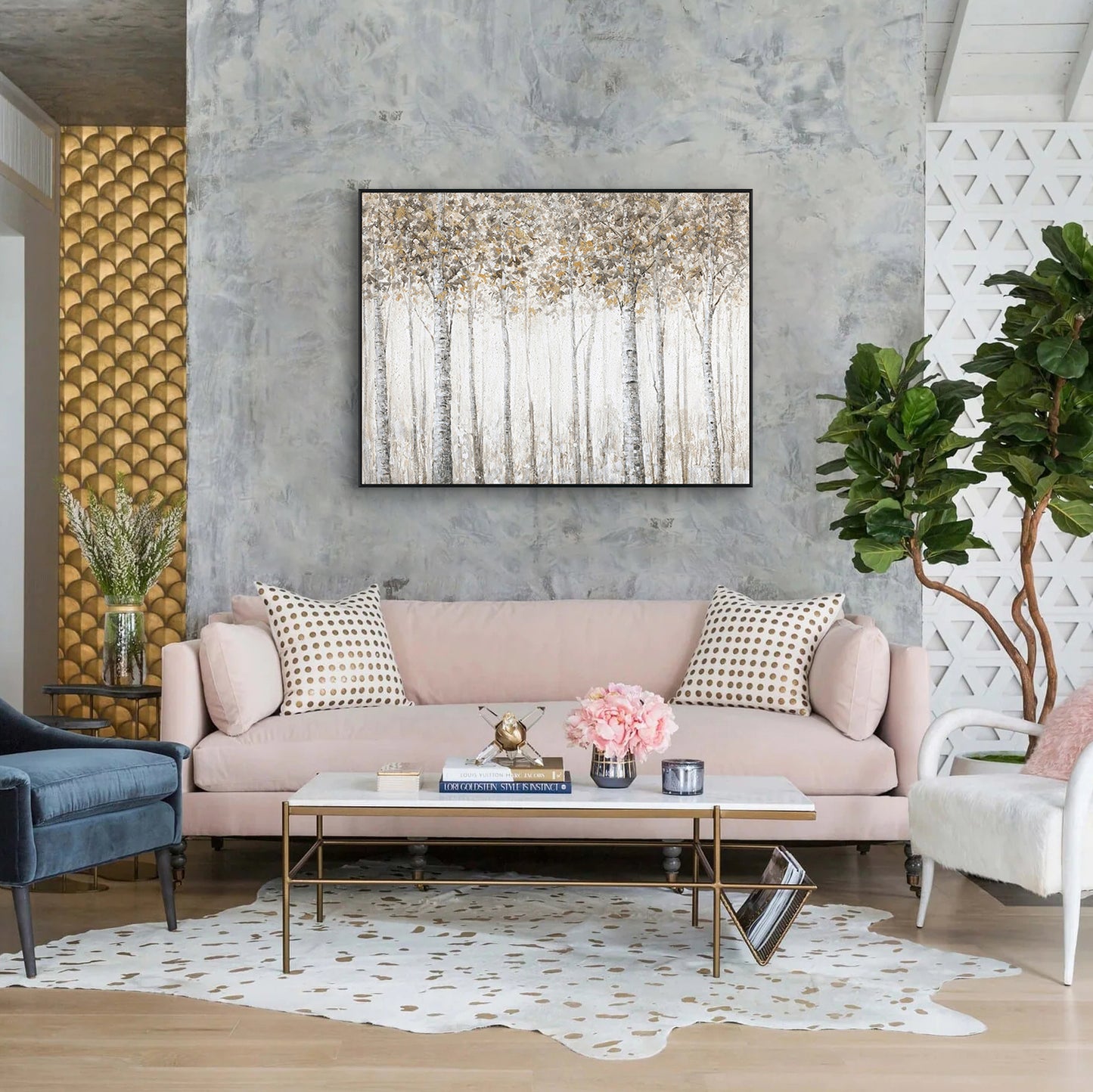 Golden Birch Forest Painting #J3714