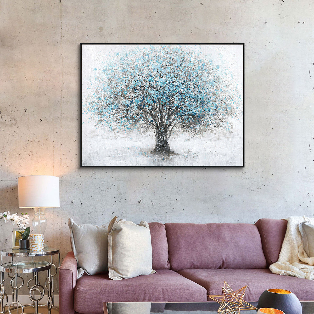 Blue Tree Abstract Arteleer| Blue Tree Abstract Painting – Winter Landscape Wall Art