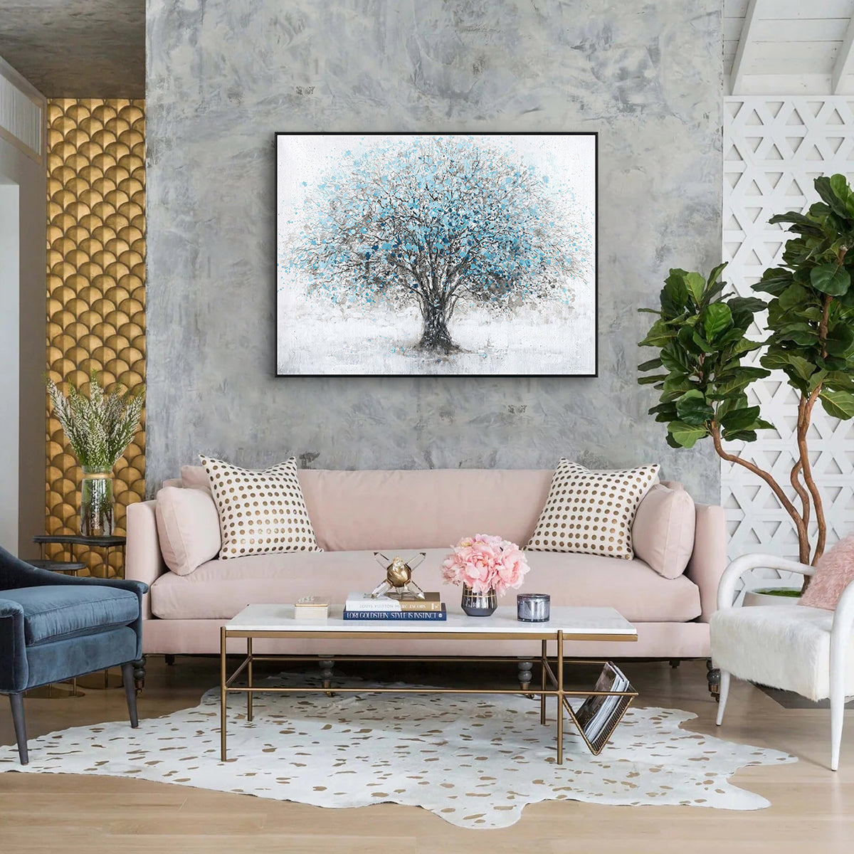 Frost Whisper Blue Tree Abstract Painting #J3730