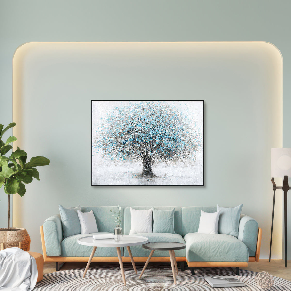 Frost Whisper Blue Tree Abstract Painting #J3730