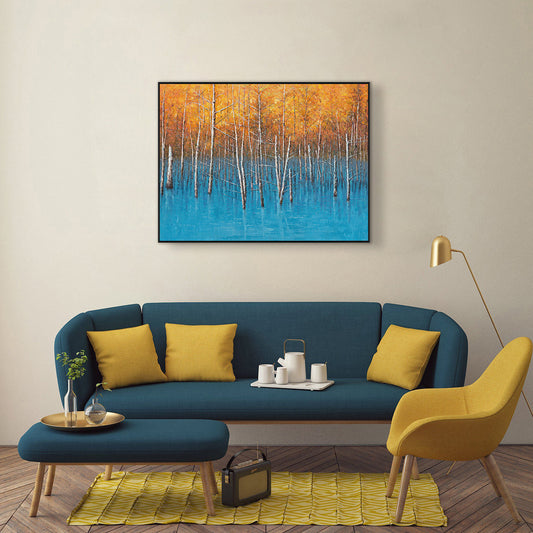 Autumn Reflections Blue Lake Forest Painting #J4010