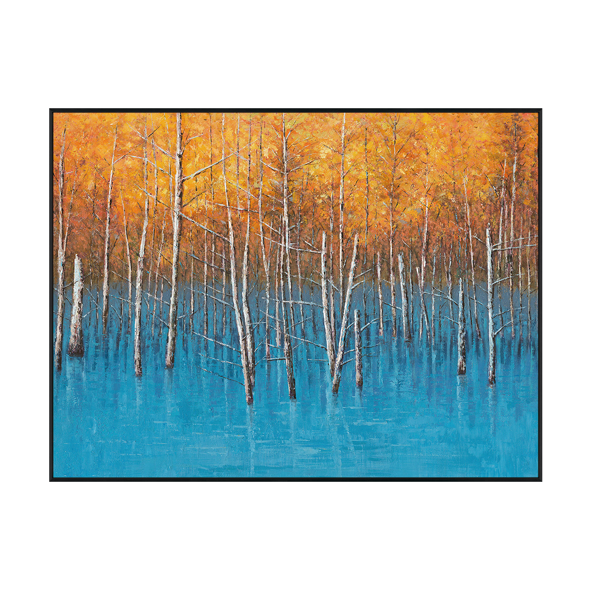 Autumn Reflections Blue Lake Forest Painting #J4010