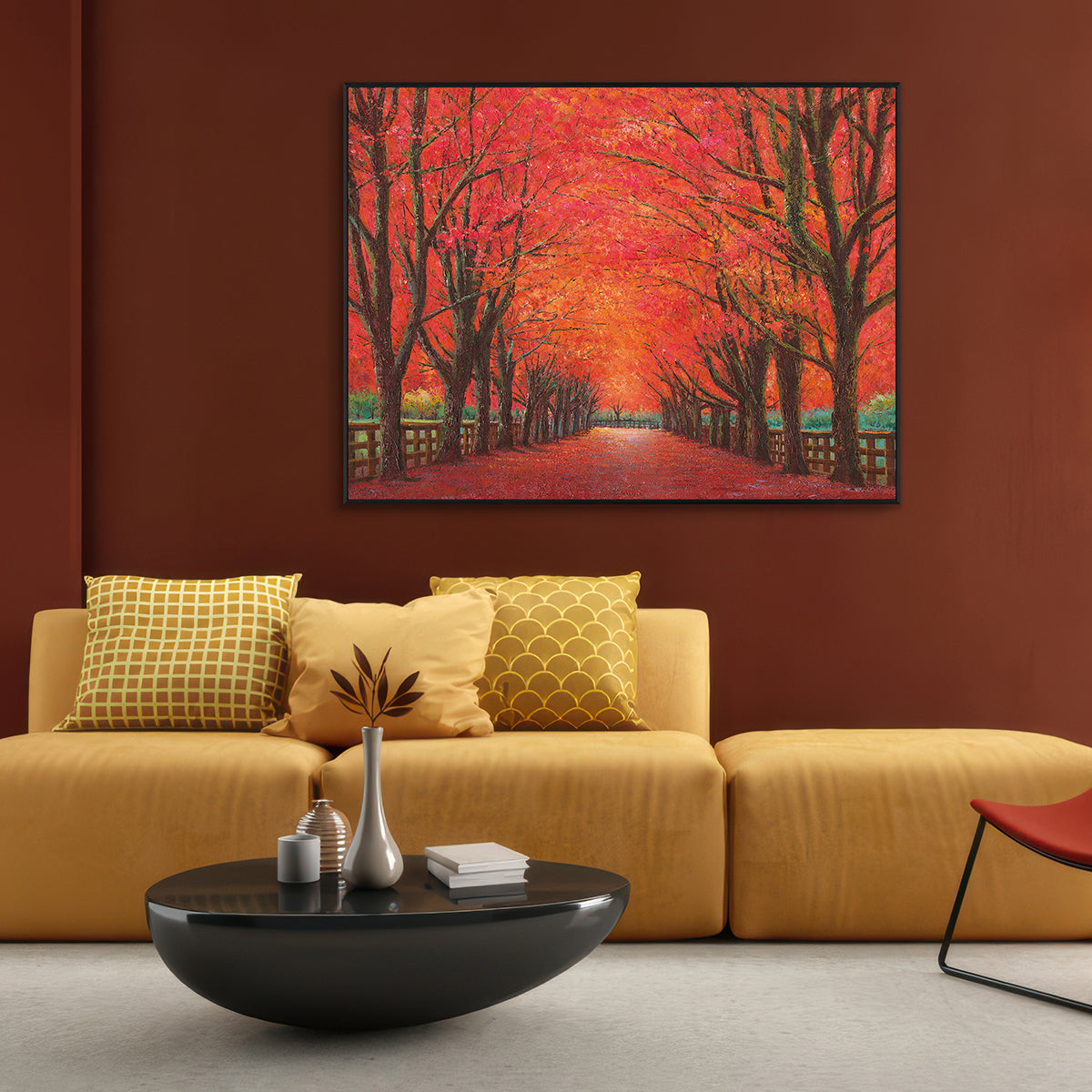 Crimson Path Autumn Forest Painting #J4017
