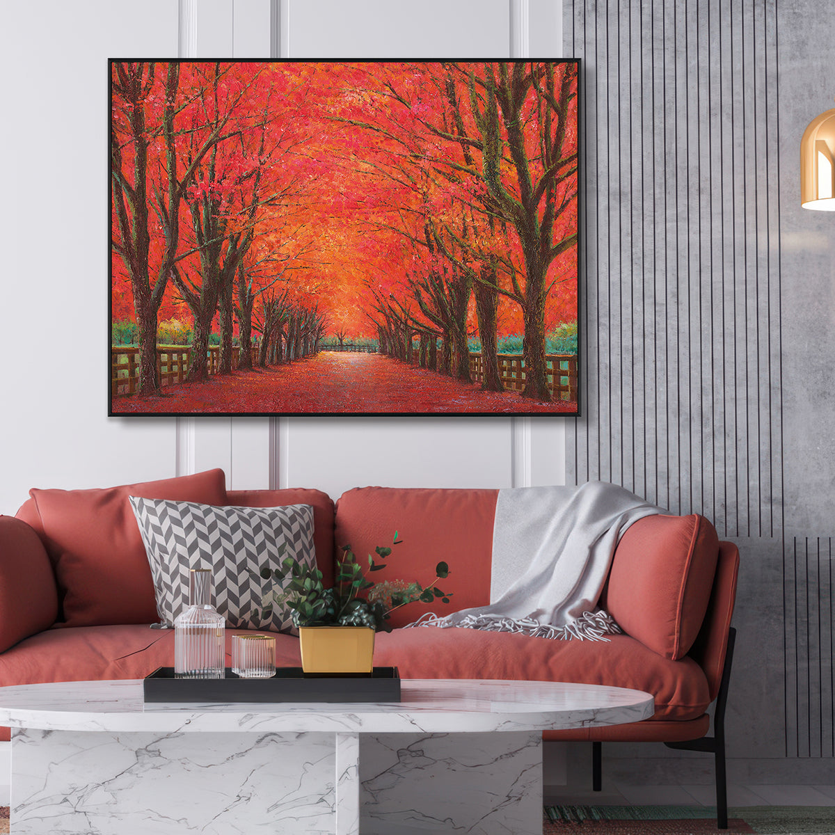 Crimson Path Autumn Forest Painting #J4017