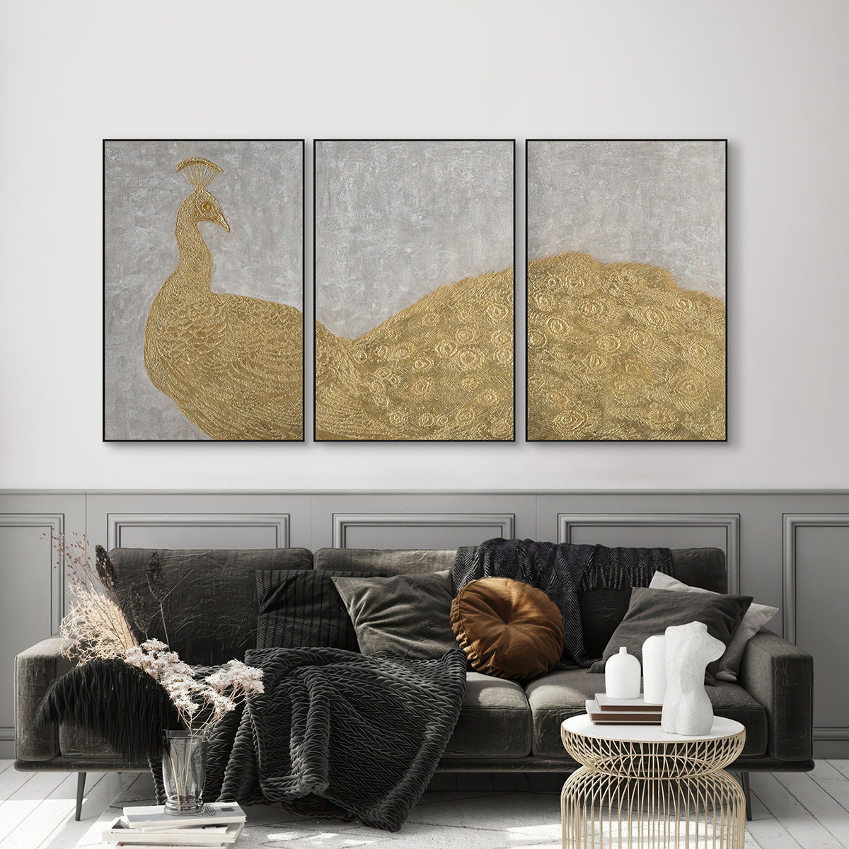 Golden Majesty Peacock Painting #J4022