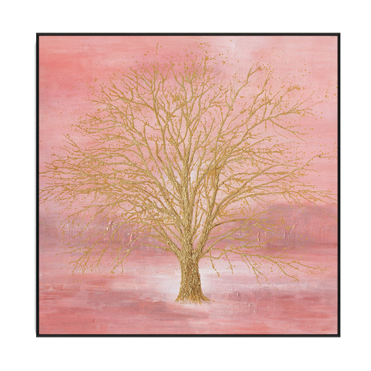 Golden Tree Pink Abstract Painting #J4029